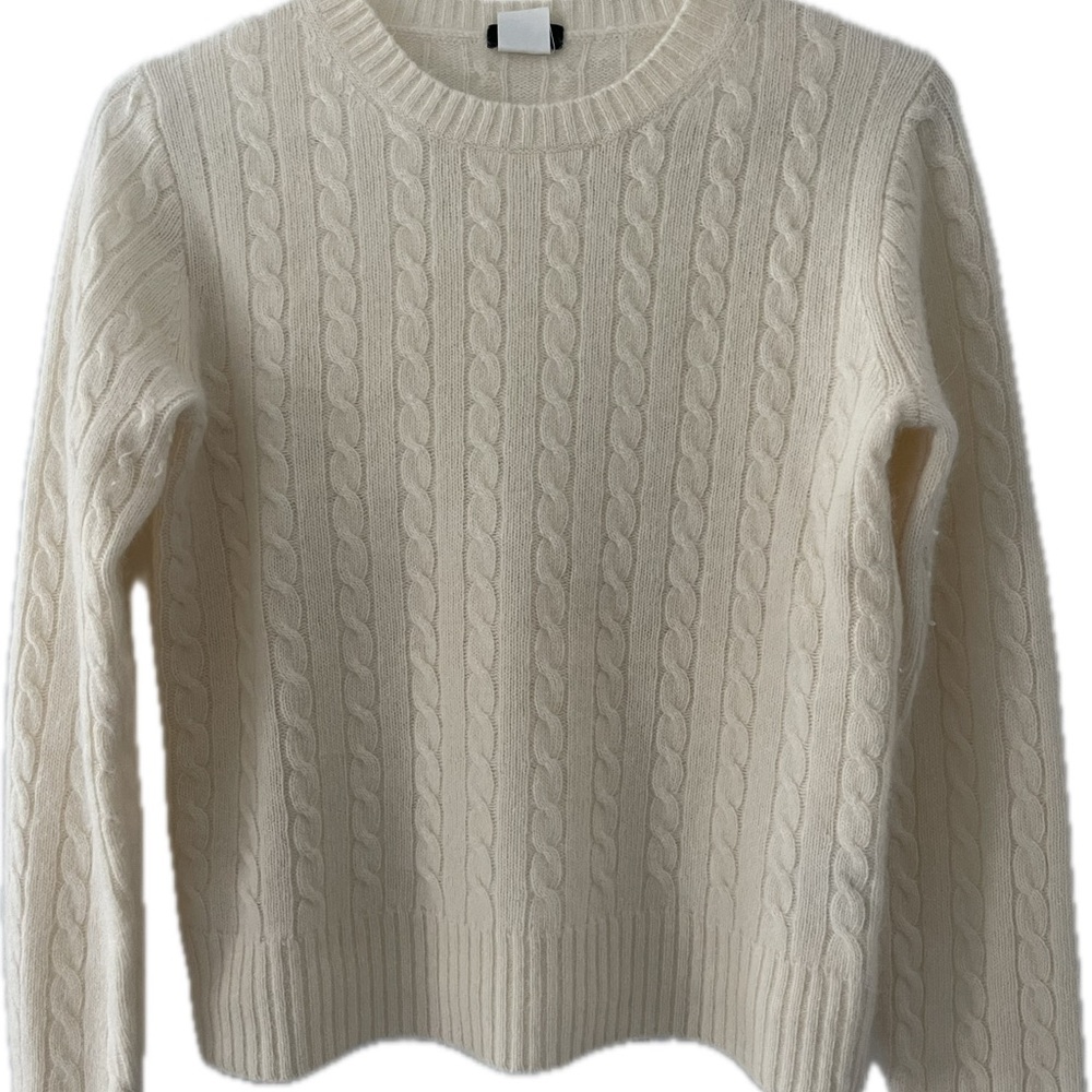 J. Crew Factory Cream Crew Neck Cable Knit Sweater